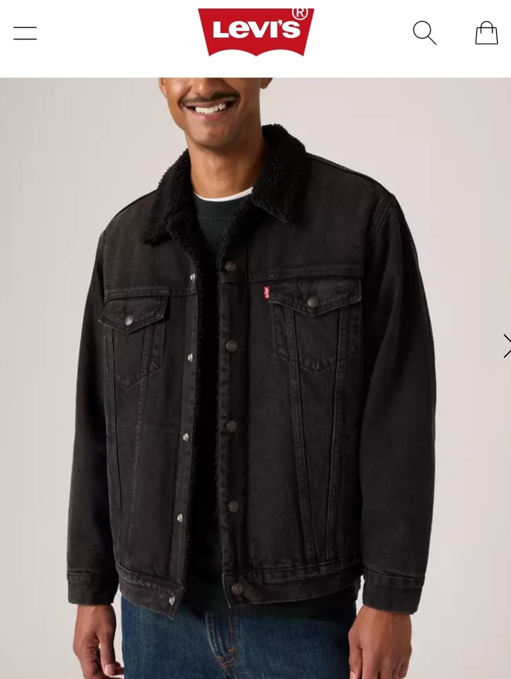 Levi's Men's Black Sherpa-Lined Denim Jacket Sz L